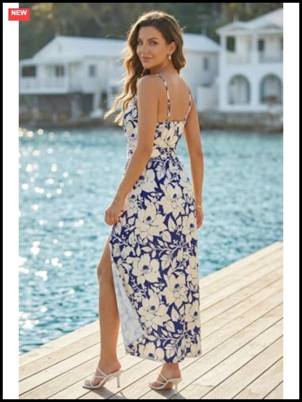 Flowy V-Neck Maxi Dress Spaghetti Strap Sleeveless Beach Wedding Guest Summer - Picture 4 of 6